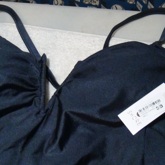 Shade & Shore Gray Extra Cheeky High Leg V-Wire Plunge Women's Swimsuit L XL 18 - Picture 13 of 16